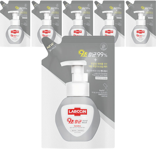 랩신 센서티브 포밍 핸드워시 리필 파우더리 허브향, 200ml, 6개