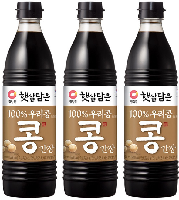 청정원 햇살담은 자연숙성 우리콩 간장, 840ml, 3개