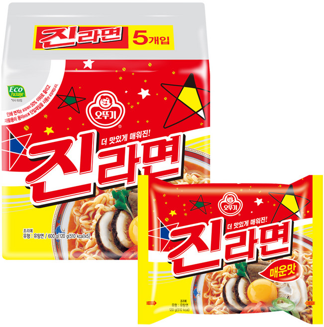 오뚜기 진라면 매운맛 120g, 5개