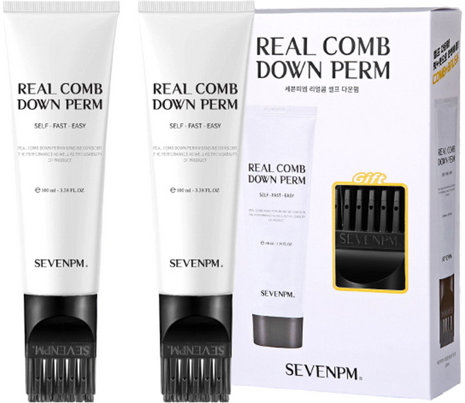 세븐피엠 리얼콤 남자 셀프 다운펌 파마약 모든 모발용, 100ml, 2개