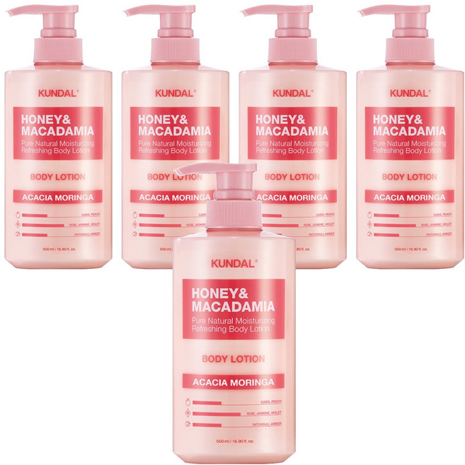 쿤달 허니 앤 마카다미아 퓨어 바디로션 아카시아 모링가향, 500ml, 5개