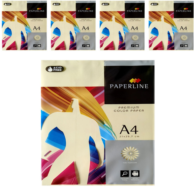 PAPERLINE 彩色影印紙 PL110 淺黃色 80磅 500張, 5包, A4