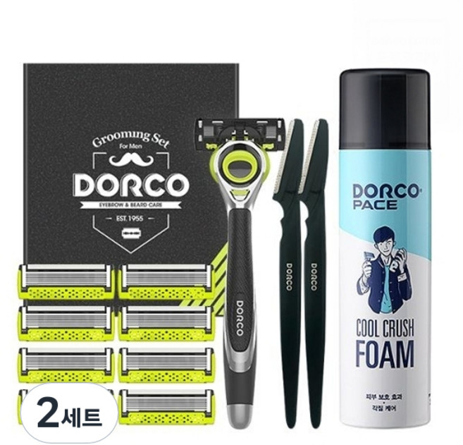 도루코 페이스 쓰리디 모션 그루밍 면도기 풀세트, 면도기 + 날 8p + 눈썹칼 2p + 쿨크러쉬폼 250ml, 2세트