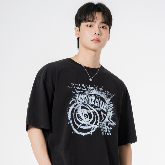 모즈모즈 남녀공용 행성 오버핏 피그먼트 반팔 티셔츠
