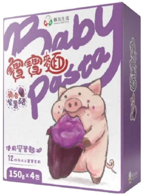 飯友 蘋香紫薯豬寶寶麵 4包, 600g, 1盒