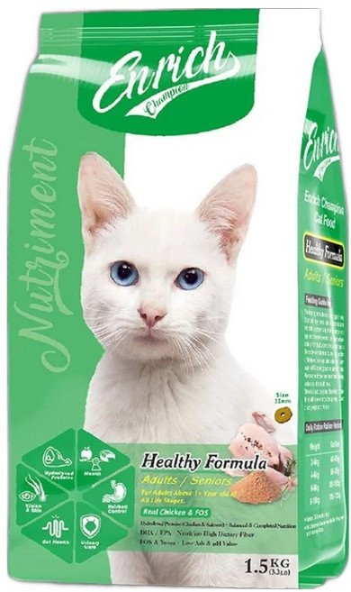 Enrich Champion EC貓糧 成/老貓 健康腸胃配方, 雞肉 + 果寡糖, 1.5kg, 1袋