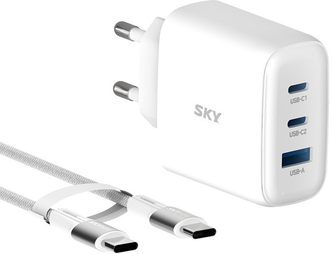 SKY 필 GaN2 멀티 3포트 PD3.0 PPS QC4.0 USB C타입 초고속 충전기 65W, 화이트, 1개