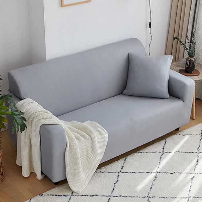 彈力全包沙發套 DE813E02, 純灰色雙人, 1個