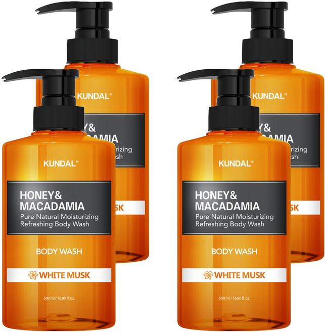 KUNDAL 昆黛爾 蜂蜜澳洲堅果保濕沐浴露 White Musk, 500ml, 4瓶