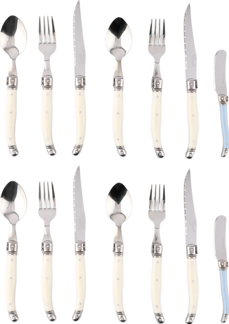 장네론 리옹라귀올 양식 커트러리 4인 14p 세트, 아이보리(디너스푼, 디너포크, 나이프), 스카이블루(버터나이프), 디너스푼 4p + 디너포크 4p + 나이프 4p + 버터나이프 2p, 1세트