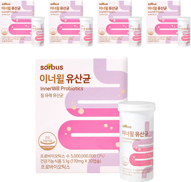 소버스 이너윌 유산균 5.1g, 30정, 5개