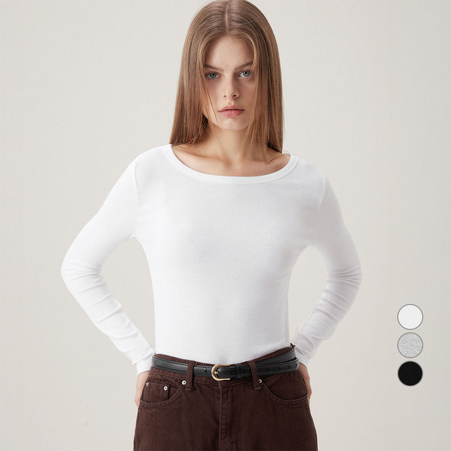 ELLE PARIS 여성용 보트넥 시어 립 긴팔 티셔츠
