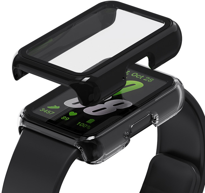 칸탐 갤럭시 핏3 호환 풀커버 강화유리 케이스 2p 세트, 투명+블랙, 1개