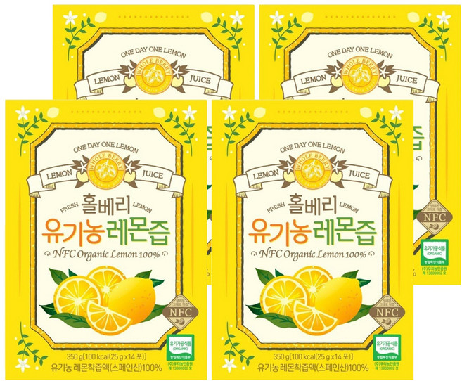 홀베리 유기농 레몬즙, 350g, 4개