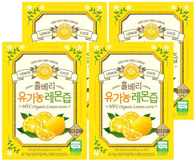 홀베리 유기농 레몬즙, 350g, 4개 - 쿠팡