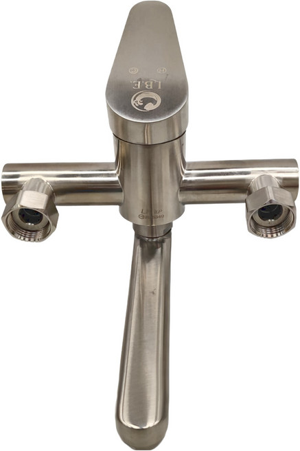 LEADER 麗達 304不鏽鋼 廚房壁式冷熱水龍頭 出水管18cm 附六分墊片 LBE ST822-18 口徑13mm 不鏽鋼原色 980g, 1個