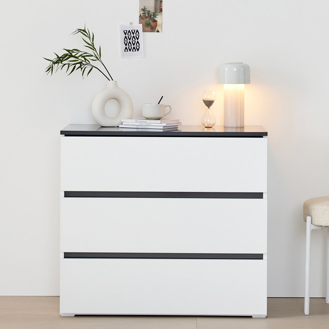 벨라 서랍장 방문설치, 그레이화이트, 3단