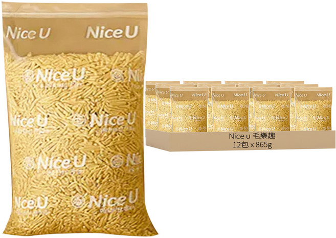 Nice u 毛樂趣 除臭永續稻殼豆腐貓砂, 865g, 無香, 12包