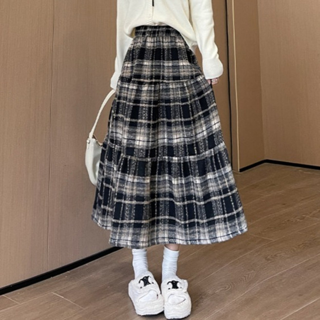 PEONIST 女款拼接格紋百褶長裙