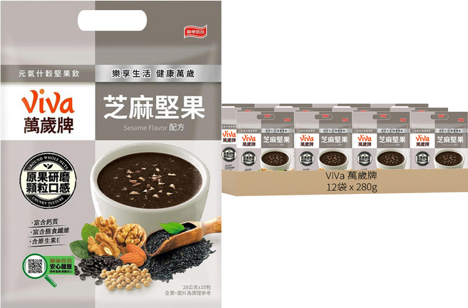 ViVa 萬歲牌 元氣什穀堅果飲 芝麻堅果, 28g, 10包, 12袋