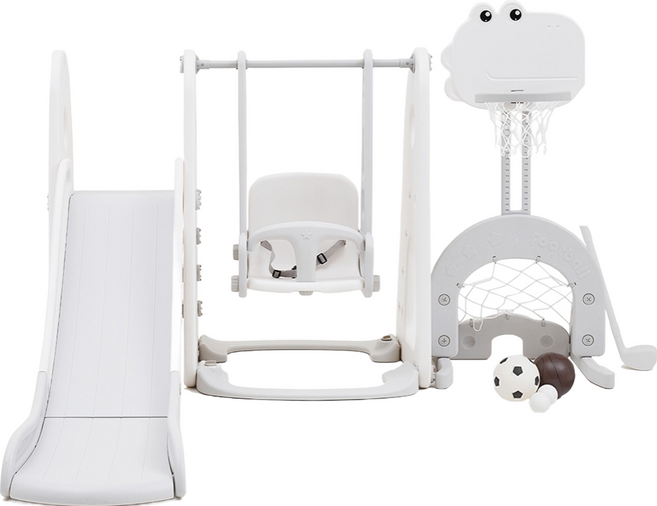 BeneBene 헬로 디노 미끄럼틀 + 그네 + 농구대 세트, 화이트, 1개