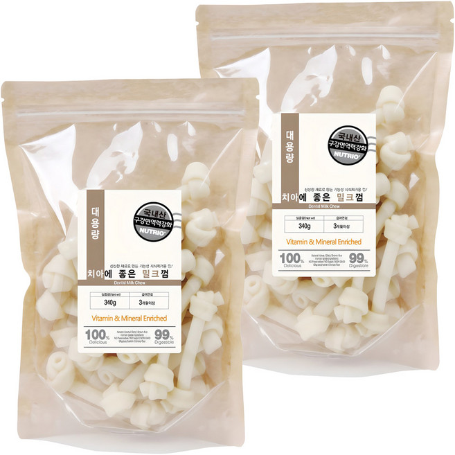 뉴트리오 강아지 치아에 좋은 껌, 우유, 340g, 2개