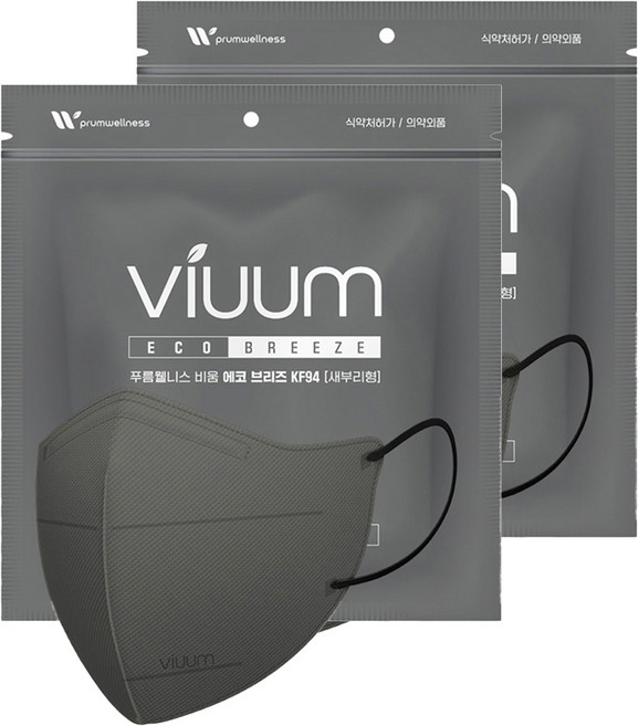 viuum 에코 브리즈 새부리형 마스크 대형 KF94, 25매입, 2개, 그레이