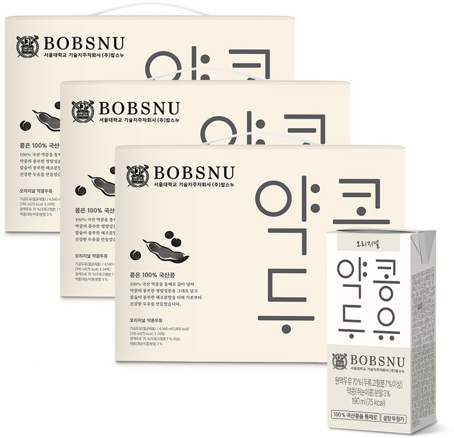 서울대밥스누 오리지널 약콩두유, 190ml, 72개