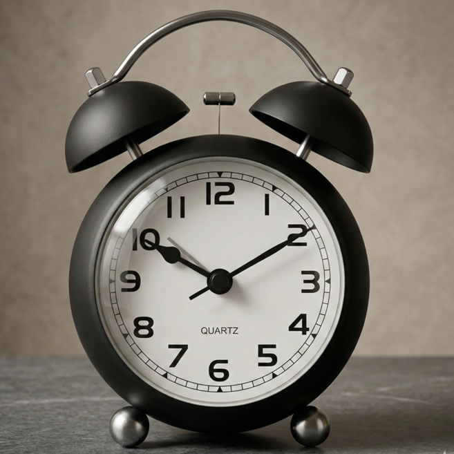 에이빈 레트로 무소음 자명종 시끄러운 알람시계 탁상시계, 블랙