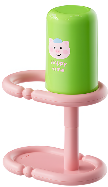 한봄누리 귀여운 동물 양치컵 칫솔꽂이 치약 거치대 세트, 분홍 + 초록, 1세트