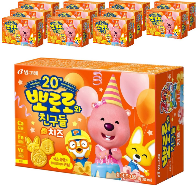 빙그레 뽀로로와친구들 치즈맛 크레커, 65g, 12개