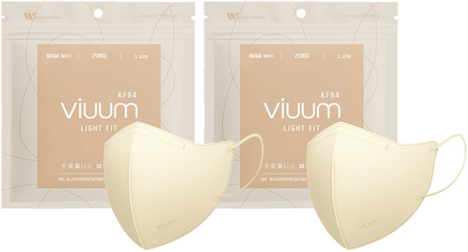 viuum 푸름웰니스 라이트핏 새부리형 마스크 대형 KF94, 25개입, 2개, 베이지
