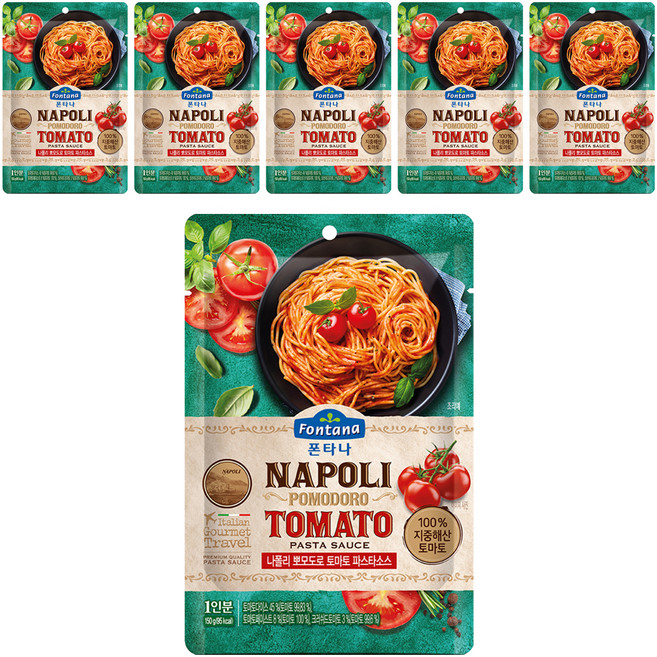 폰타나 나폴리 뽀모도로 토마토 파스타소스 파우치, 150g, 6개