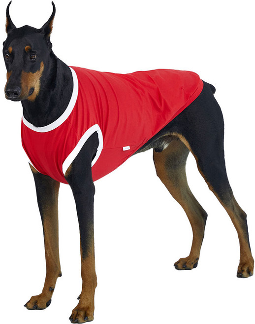 럭키페터 강아지 컬러링거 민소매 티셔츠, 레드 + 화이트, 1개