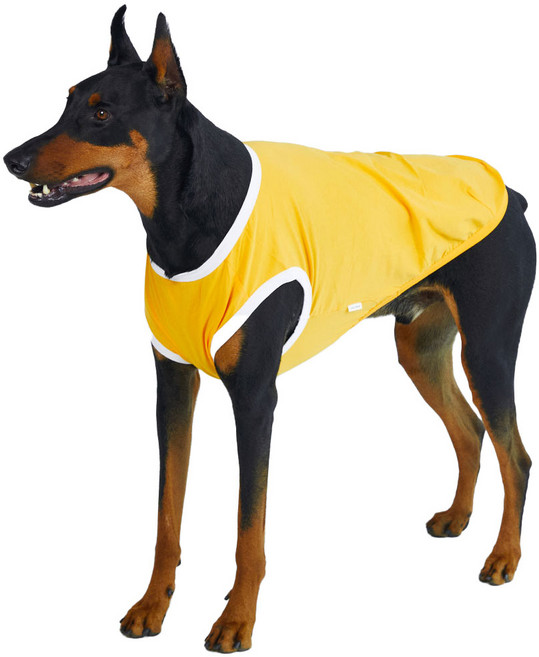 럭키페터 강아지 컬러링거 민소매 티셔츠, 옐로우 + 화이트, 1개