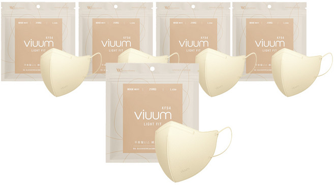 viuum 푸름웰니스 라이트핏 새부리형 마스크 대형 KF94, 25개입, 5개, 베이지