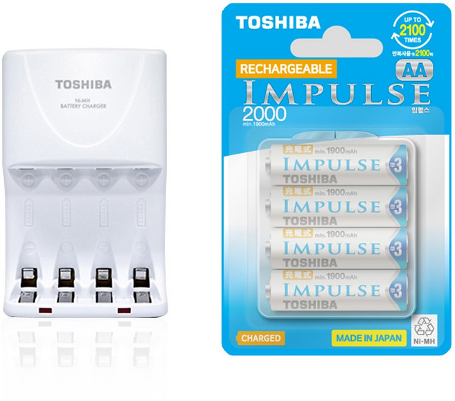도시바 충전기 TNHC-VKR + 임펄스 AA 충전지 4p, 1세트