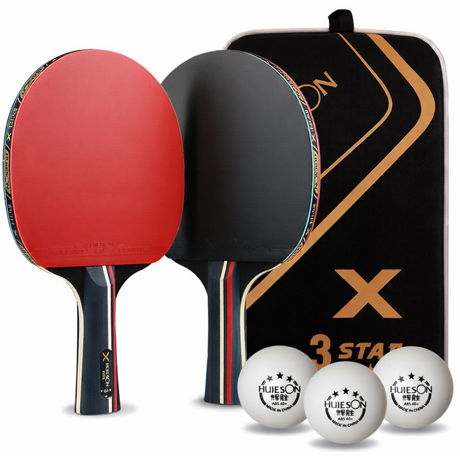 휴이슨 제로리빙 그립감 좋은 양면 쉐이크 핸드 탁구라켓 2p + 탁구공 3p + 가방 세트, 1세트