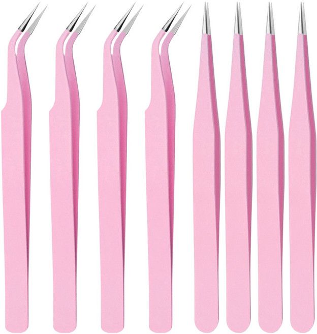 스티커 핀셋 정밀 다꾸 집게 일자형 0.9 x 11.4 cm 2p + 커브형 1.5 x 11.4 cm 2p 세트, 핑크, 2세트