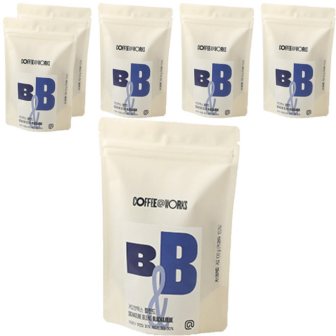 커피앳웍스 블랙앤블루 원두, 100g, 6개, 홀빈(분쇄안함)