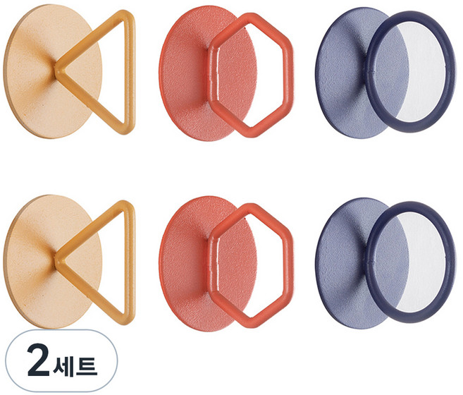 한봄누리 엔틱 벽걸이 후크 다용도 벽 고리 3종 x 2p 세트, 퍼플, 오렌지, 옐로우, 2세트