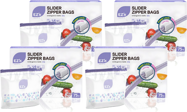 EZn이지엔 슬라이더 지퍼백, 중(M), 75개입, 4개
