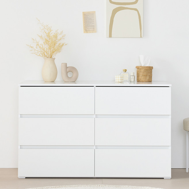 리디아 벨라 3단 와이드 서랍장 방문설치, 화이트, 6단