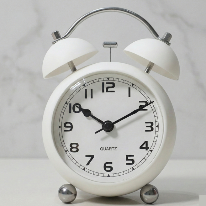 에이빈 레트로 무소음 자명종 시끄러운 알람시계 탁상시계, 화이트