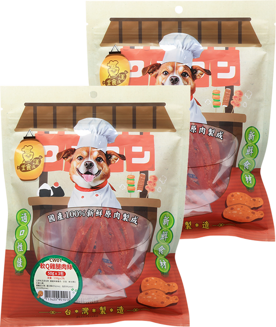汪汪食堂 犬零食, 軟Q雞腿肉絲, 150g, 2包