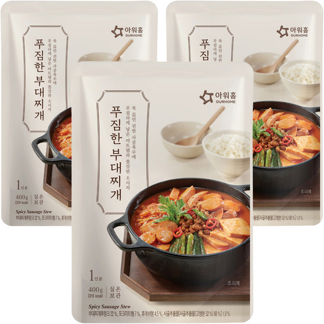 아워홈 푸짐한 부대찌개, 400g, 3개