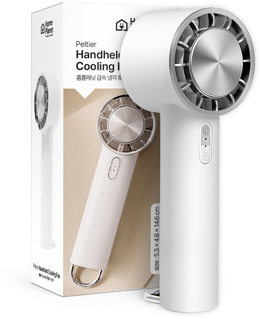 홈플래닛 급속 냉각 에어컨 무선 휴대용 손 선풍기 + 스트랩, 화이트