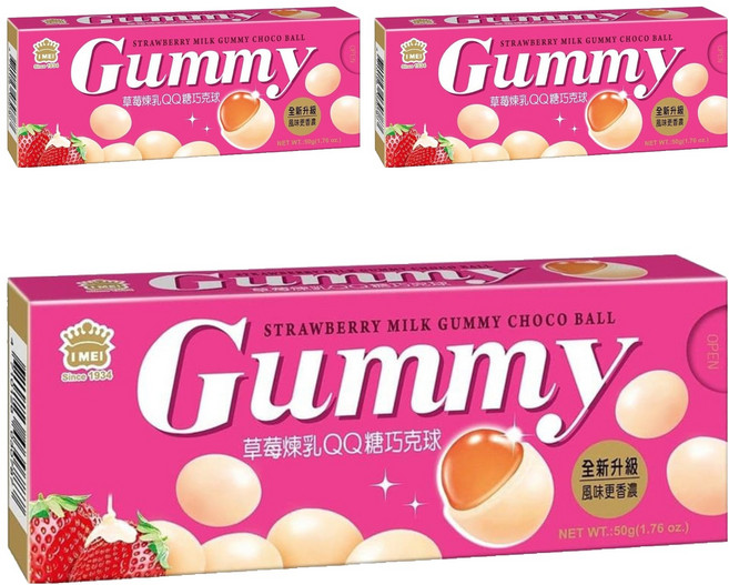 義美 QQ糖巧克球 草莓煉乳, 50g, 3盒