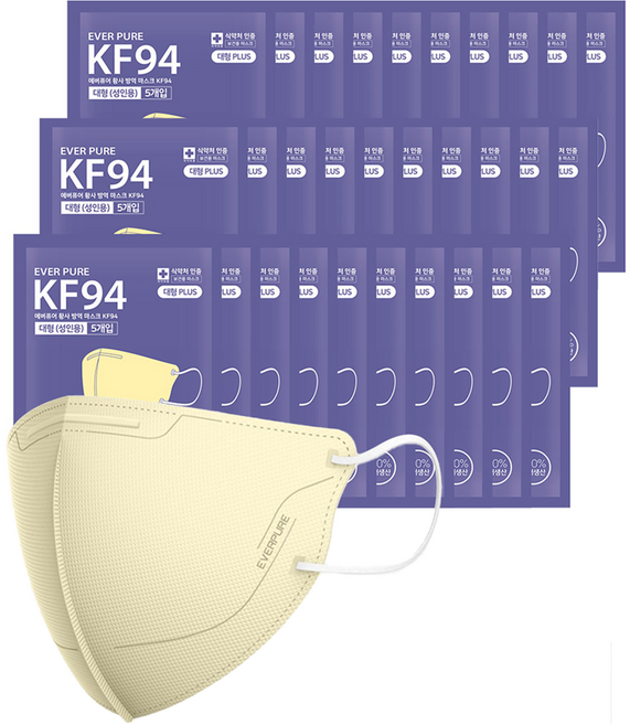 리벤스 에버퓨어 새부리형 황사방역마스크 특대형 KF94, 5개입, 80개, 베이지