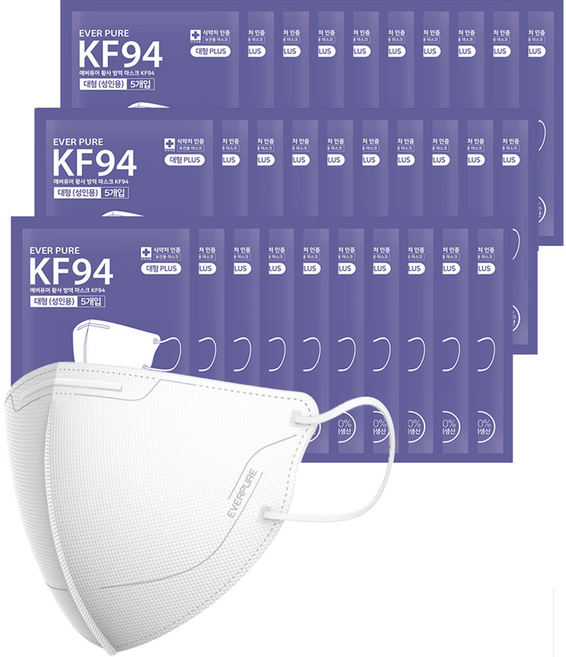 리벤스 에버퓨어 황사방역마스크 특대형 KF94, 5개입, 40개, 화이트